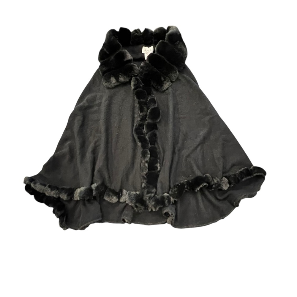 NEW Le Moda Faux Fur Trim Cape Shawl Wrap Poncho Elegant Black SM MED LG Soft!